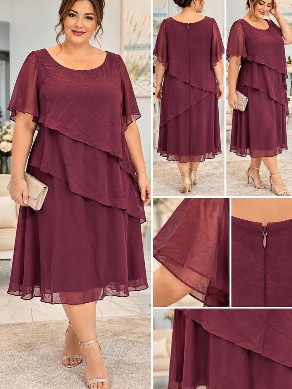 Formal Dress Layered Midi Dress in Purple Size 16W NWT